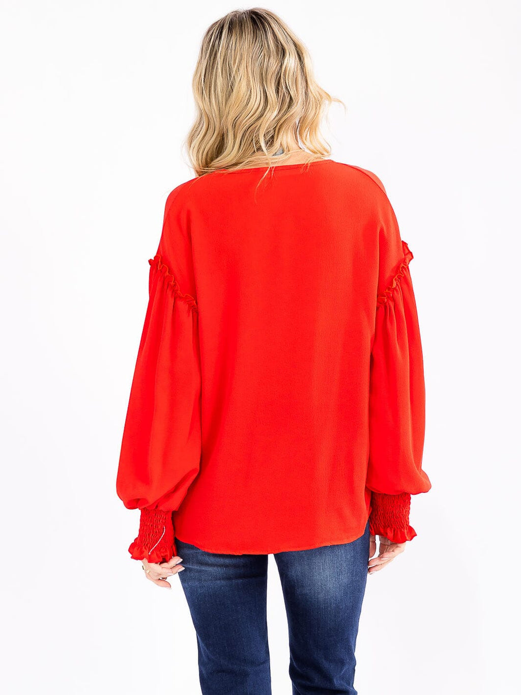 WOMEN'S LONG SLEEVE V-NECK CROCHET DETAILED LOOSE FIT BLOUSE